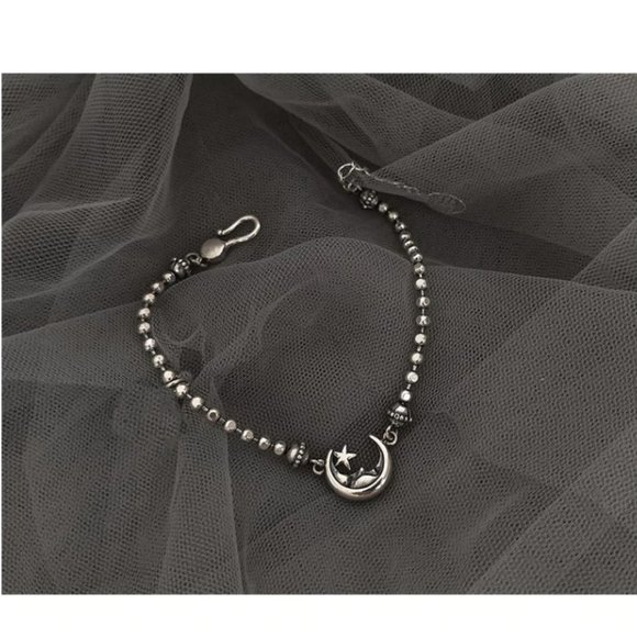*925 Sterling Silver Vintage Moon Star Bracelet